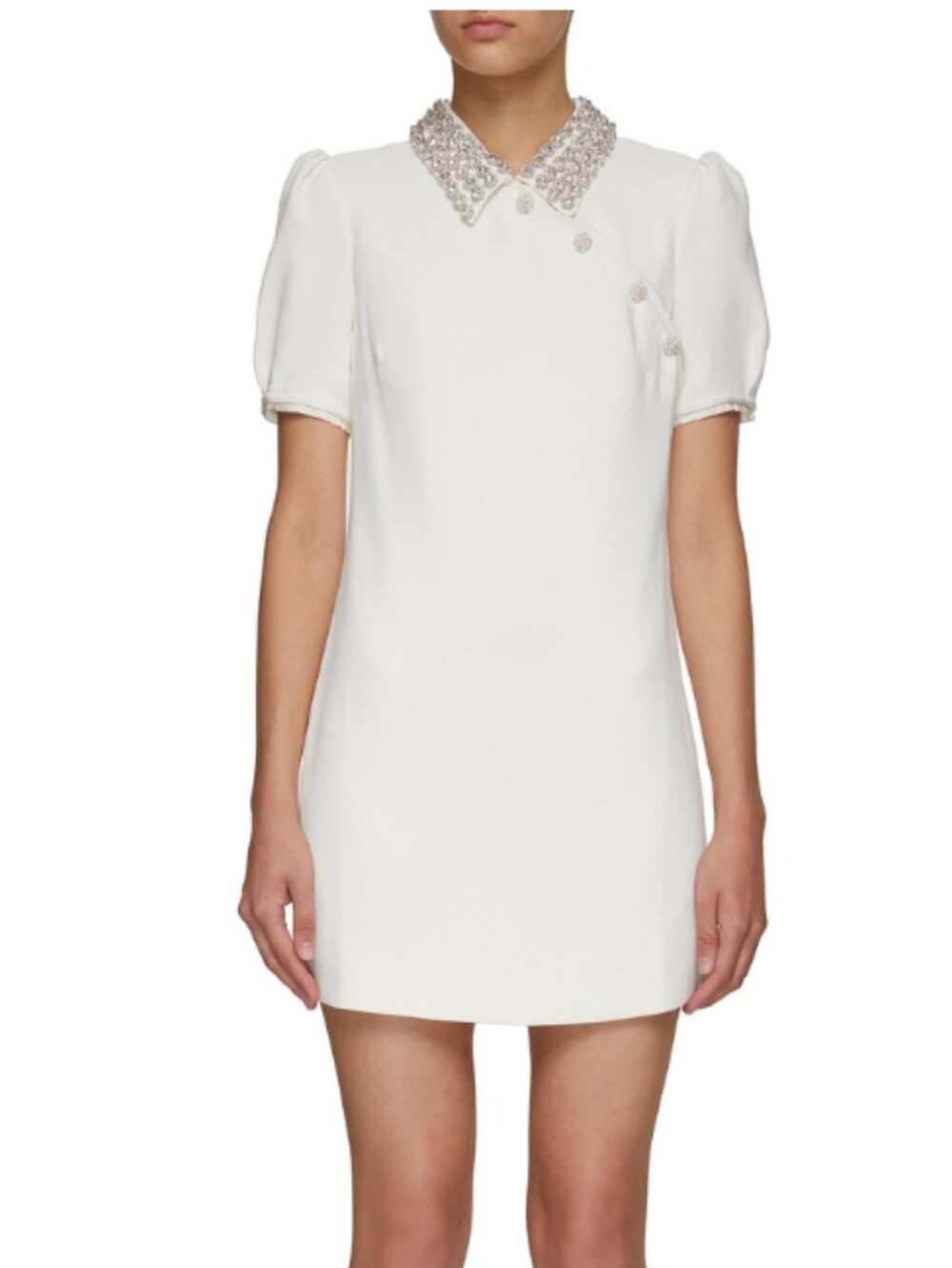 Self-Portrait Dimante  Collar Crepe Puff Sleeve Mini Dress Size 0
